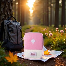 Mozff Pink First Aid Bag - Empty First Aid Pouch, Mini Portable Medical Bag for Outdoor Camping Hiking Traveling Emergency Bag First Aid Kits Sports and Outdoors First Aid（Small 15 * 10.5cm）