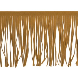 QUARKZMAN 1 Yard 4 Inch PU Leather Fringe Ribbon Double Sided Leather Sewing Tassel Fringe for DIY Sewing Dress Craft Skirt Decoration, Khaki