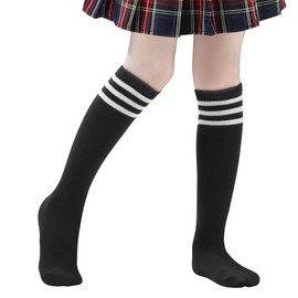Zando Youth Black Knee High Socks Girls Black Softball Socks Stretchy Soccer Socks Girls Uniform Socks Cotton Baseball Socks Youth Boys Outdoor Athletic Long Tube Socks girls 3 Black/White 8-10 years