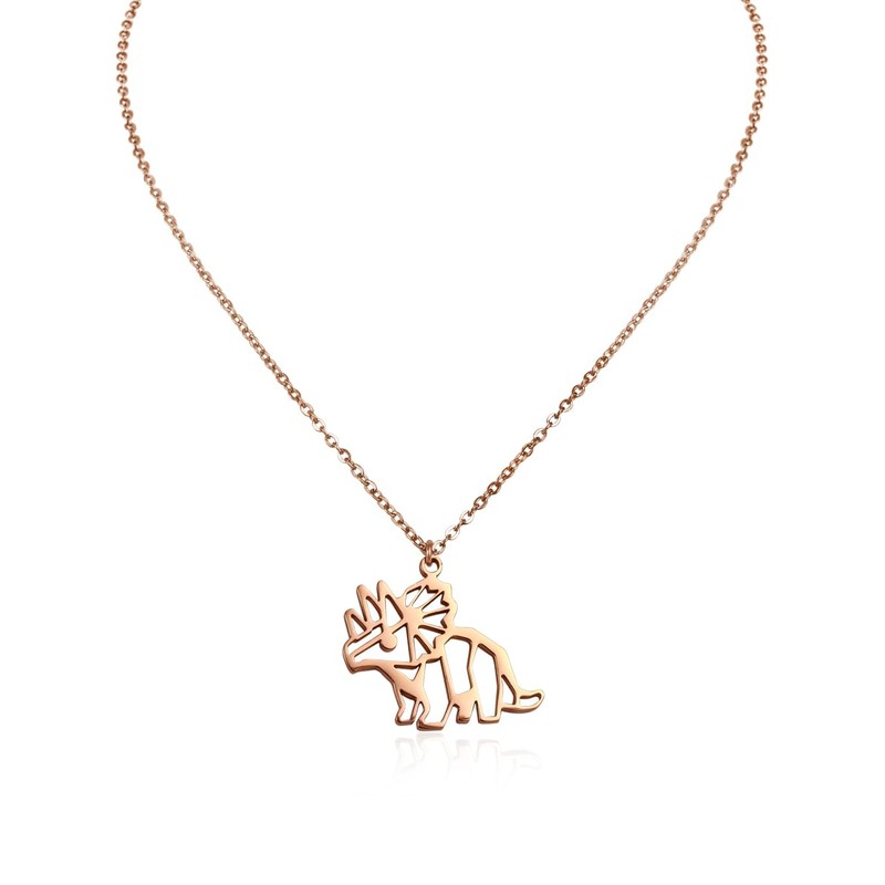HANFLY 18K Rose Gold Plated Triceratops Dinosaur Necklace