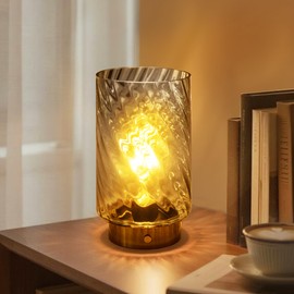 LUSHARBOR Decorative Battery Lamp with Timer, Stepless Dimming Aesthetic Table Lamp Battery Operated Cordless Bedside Lamp for Accent Home Decor Entryway/Living Room/Shelf Gold