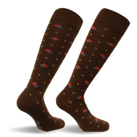 Travelsox Italy Ladies Graduated Compression Socks TS0867 Floral Womens Coolmax Dress, Travel, Play, Brown, Large