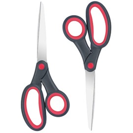 Saxhorn Left Handed Scissors, 8 Inch, Lefty Sharp Blade Soft Comfort-Grip Handles Blunt Scissors for Children Adults Kids Student, Red/Black (2 Pack)
