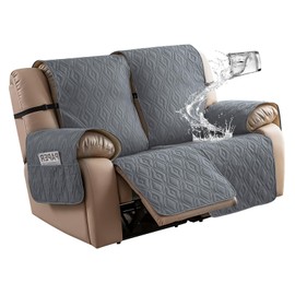 Genina Loveseat Recliner Cover Non-Slip, Sofa Cover for Reclining Couch 2 Seat, Loveseat Covers Double Recliner Furniture Protector Cover with Elastic Straps for Pets (Dark Gray, Recliner Loveseat)