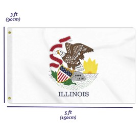 3×5 FT Illinois Flag, Large 100D USA State Outdoor Banner,Doube Side Printing Decor For Patio Garden With Brass Gromment
