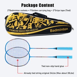 ALPSPORT ALP-188 Air 10U G5 Super Light Professional Full Carbon Fiber Badminton Rackets Set of 2, Graphite Padel Badminton Racquets for Outdoor Backyard Sports Including 1 Carrying Bag (Blue)