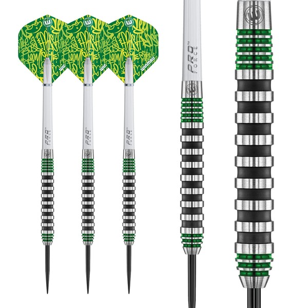 Winmau Advance 500 Series Tungsten Green 24 Gram Steeltip Darts Set with Flights and Shafts (Stems)
