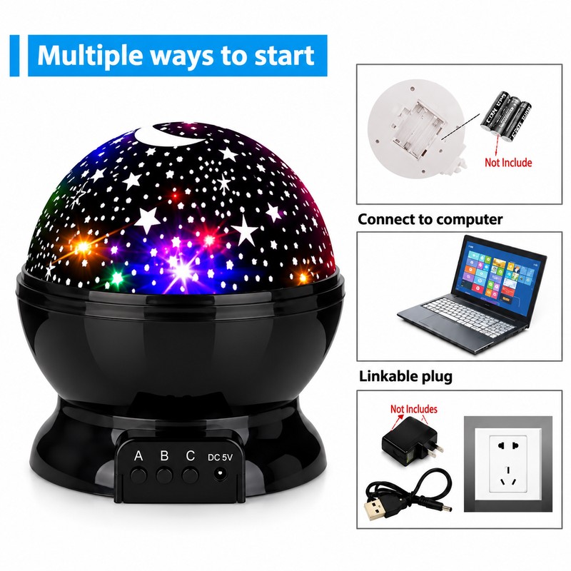 Rotating Starry Sky Night Light Projector, Moon and Star Ceiling