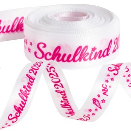 BOFUNX Schulkind 2025 Ribbon Gift Ribbon Pink Satin Ribbon for School Cones Sugar Cones First Day of School Gifts Decorative Ribbon 5 m Long 16 mm Wide