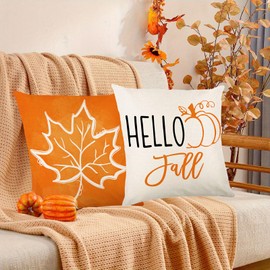 NiidodKatzi Fall Pillow Covers 18x18 Set of 4, Fall Decorations for Home, Pumpkin Linen Pillow Case for Thanksgiving Couch Autumn Holiday Farmhouse Outdoor Decor