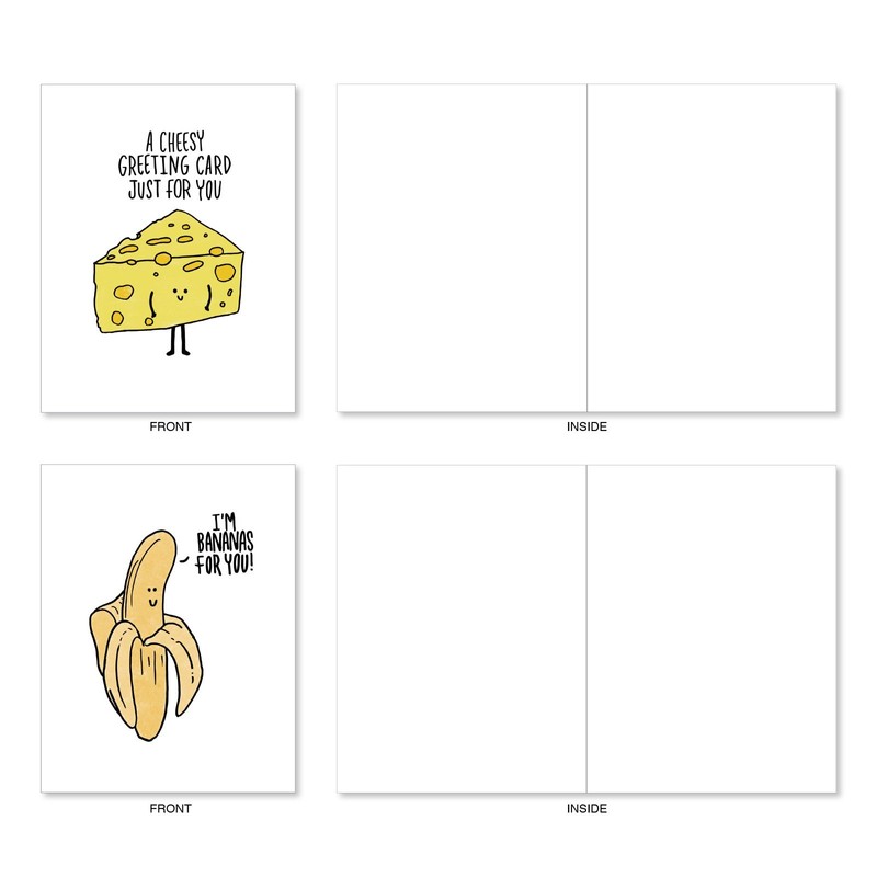 Fun Puns: 20 Assorted Blank All Occasions Notecards Depicting Fun