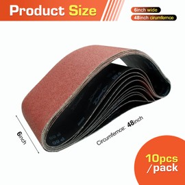 KonaFlex Sanding Belts 10 Pack 6x48 Inch Belt Sander Paper Aluminum Oxide with 60/80/120/150/240 Grits for Woodworking, Paint Sanding, Metalworking, Rust Removal