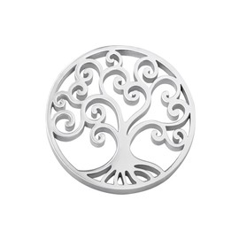 Quiges Interchangeable Coin 33 mm Stainless Steel Tree of Life for Coin Pendant, Stainless Steel, No Gemstone