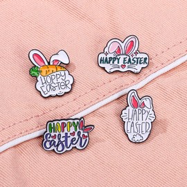 Happy Easter Rabbit Brooch Pins Cute Bunny Brooches Set Easter Spring Holiday Enamel Lapel Pin Rabbit Brooch for Backpack Jacket (Happy Easter Rabbit Brooch)