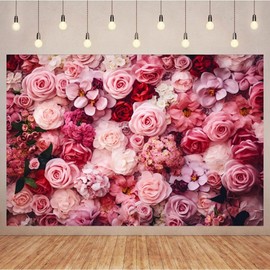 10x7ft Pink Rose Backdrop Romantic Pink Red Flowers Valentine's Day Photography Background Girls Birthday Party Wedding Bridal Shower Decoration Supplies Mother's Day Photo Booth Banner Props