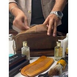 Genuine Leather Travel Cosmetic Bag - Hygiene Organizer Dopp Kit by Rustic Town