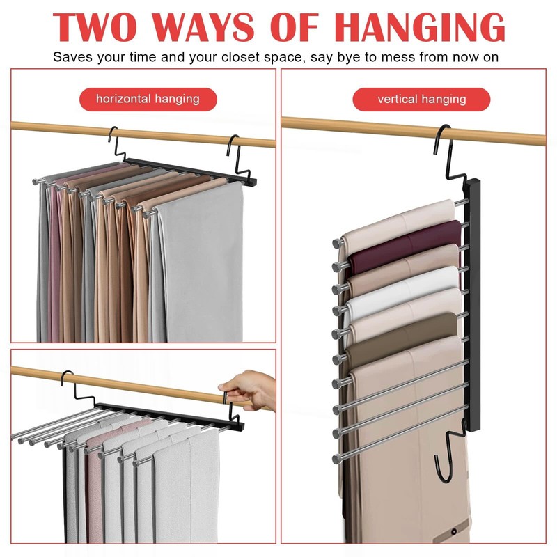 Pants Hangers Space Saving, 10-Tier Stainless Steel Closet Organizer, Plastic-Free,