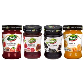 Lowicz Reduced Sugar Jam Variety Pack- 1 Each Strawberry Jam, Raspberry Jam, Apricot Jam, Black Currant Jam - 280g per Container