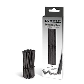 JAXELL 48239 Drawing Charcoal Assortment in Artist Quality, Soft Hardness, 34 Drawing Coals in Half Length Approx. 7.5 cm, 28 x Diameter 3 - 5 mm, 6 x Diameter 5 - 8 mm, Black