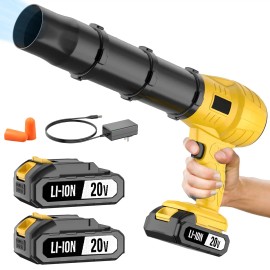 20V Cordless Turbo Blower Small Powerful Electric Air Blower Leaf Blower with Battery Powercolor: Yellow -2 * Battery, Power: 550 W, Voltage: 20 V