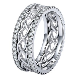Bolelis Celtic Eternity Wedding Bands Women - 925 Sterling Silver Cubic Zirconia Irish Promise Engagement for Her Size 5-9 (Celtic Knot Cross, 8#)