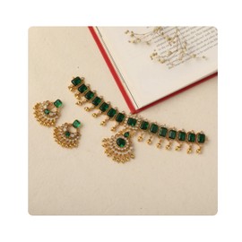 TARINIKA Indian Jewelry Set for Women Emerald Shine Green and White Cubic Zirconia Choker Set with Earrings - Gold Plated Brass Fashion Jewelry Gift for Women Bollywood Costume Jewellery