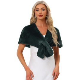 Allegra K Faux Fur Shawl Shrug for Women's Bridal Stoles Evening Party Winter Wedding Wrap Large Dark Green