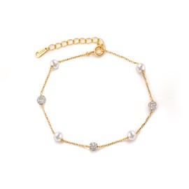 Aoliantty Bracelet,925 Sterling Silver,14K Golden Plated,Pearl and Stars with Zirconium Inlaid,8 inches(20.4cm)