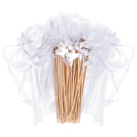 100 Pcs White Lace Ribbon Wedding Wands, Wedding Send Off Ribbon Streamers Party Streamer with Bells Silk Streamers for Party, Holiday, Bridal Shower, Anniversary Activities