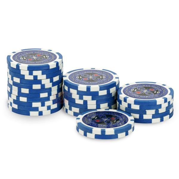 Rouleau 25 jetons Ultimate Poker Chips 10 Bleu