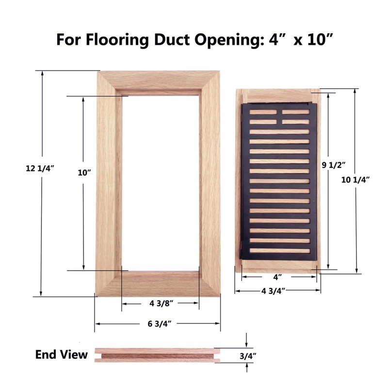 Razo White Oak Wood Flush Mount Floor Register Vent Cover,