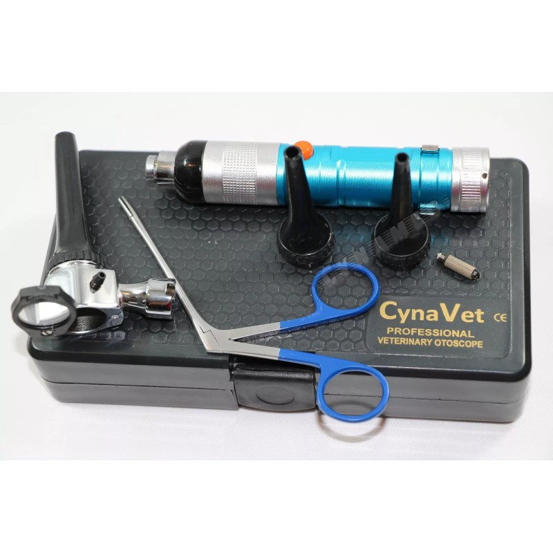 CYNAMED BLUE PREMIUM VETERINARY OTOSCOPE SET + HARTMAN ALLIGATOR FORCEPS