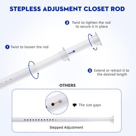Closet Rods for Hanging Clothes 17 to 87 Inches Metal Adjustable Heavy Duty White Closet Rod 1.3 Inches Diameter