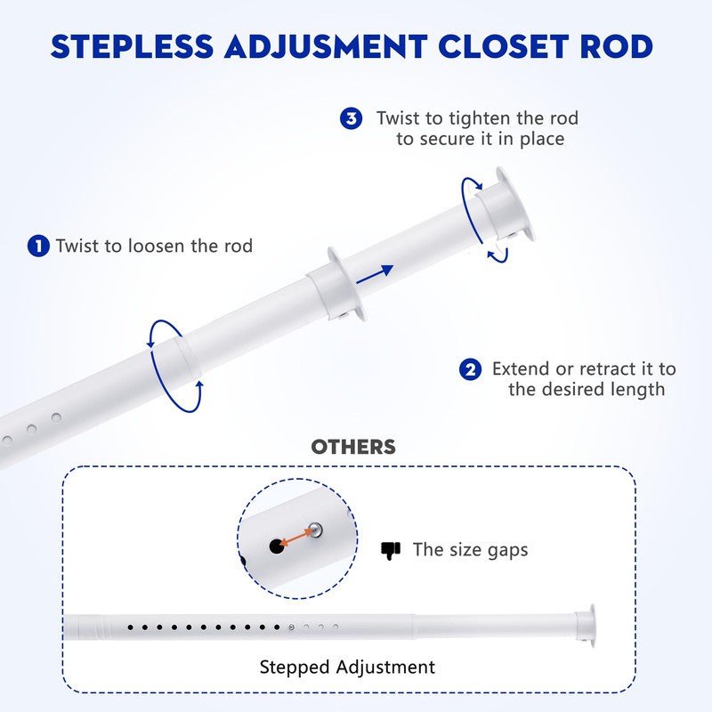 Closet Rods for Hanging Clothes 17 to 87 Inches Metal
