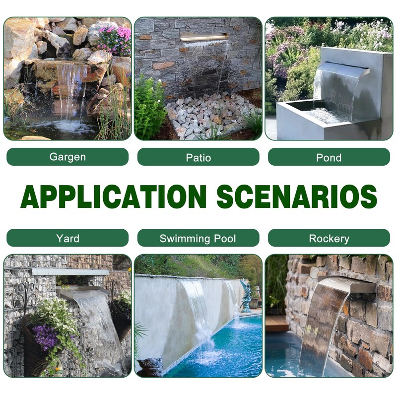 Waterfall Pool Fountain, LONGRUN Stainless Steel Waterfall Spillway for Pools