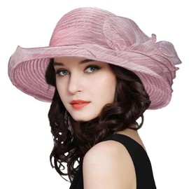 Women's Organza Kentucky Fascinator Hat Cloche Bowler Hat Cocktail Tea Party Wedding Sun Hat, purple