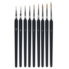 AIMALL 9 Pcs Sable Hair Paint Brush Set, Detail Miniature Painting Brushes, Sizes 000-6, Perfect for Oil, Watercolour, Gouache, Acrylic, and Nail Art Projects