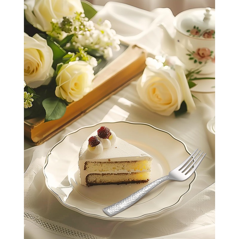 Hammered Silverware Set,Ollex 40-Pieces Hammered Flatware Cutlery Set for 8