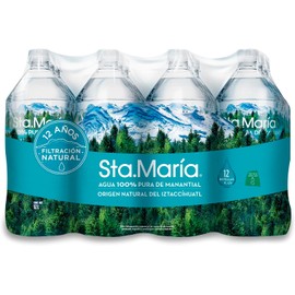 Santa Maria, Sta.María, Agua 100% Pura de Manantial Paquete 12 Piezas 1 Litro