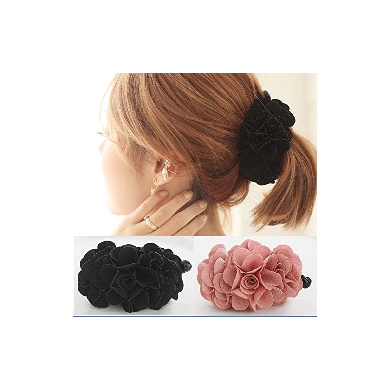 Meilliwish Flowers Rose Hair Clip Ponytail Holder(H41)(WineRed)