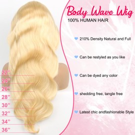 QGVQGV 613 13x6 Lace Front Wig Human Hair 210 Density 34 Inch 613 HD Lace Frontl Wigs 13x6 Pre Plucked Blonde Human Hair Wig Body Wave Frotal Wigs With Baby Hair for Women