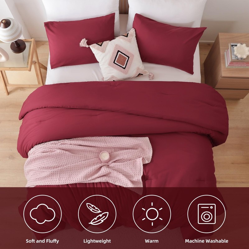 ROSGONIA King Size Comforter Set Dark Red,3pcs King Comforter Set(1