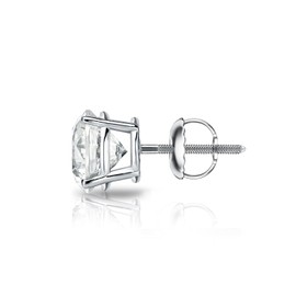 Diamond Wish 1/8 Carat Diamond Round Single Stud Earring in 14k White Gold (J-K, I2-I3, cttw) 4-Prong Basket Screw Back