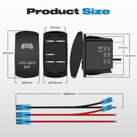 LED Light Bar Rocker Switch and Rear Light Rocker Switch 12v 20A ON/Off 5Pin Blue LED Light Bar Toggle Switch with Jumper Wires for RZR ATV UTV Car Boat Trucks