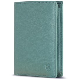 VON HEESEN Men's Leather Wallet with RFID Protection - Genuine Leather Wallet for Men - Women's Wallet, Turquoise (Silver Pine), Portrait Medium (Bifold)