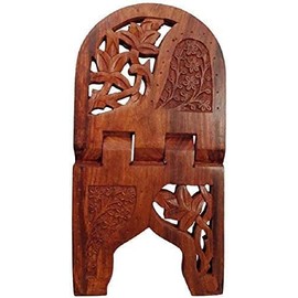 Handmade Quran Holder Book Stand Rihal Rehal Wooden Hand Carved Folding Book Reading Stand Holder, Floral Design Curved Magazine Holder, Wooden Books Holder Stand