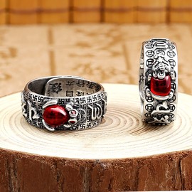 Kucheed Feng Shui PiXiu Ring, Adjustable Mantra Finger Rings for Men and Women, Engraved Sutra MANI Amulet Double Protection Wealth Love Prosperity, Buddha Band Jewellery Gift, Non-precious metal