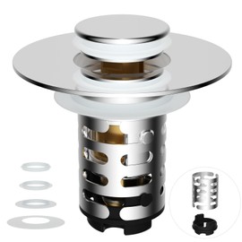 iFealClear Upgraded 4-in-1 Bathroom Sink Drain Stopper Hair Catcher, Universal Pop Up Strainer with 2-Layer Removable Stainless Steel Filter Basket, Anti-clog Sink Plug for 1.1"-2.36" US Basin, Chrome