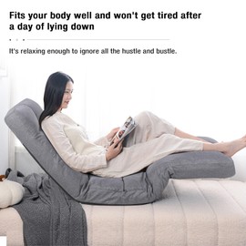 DeeLyan Floor Chair with Footrest Adjustable Backrest with 14 Positions Footrest 5-Position Adjustment Foldable Floor Gaming Chair for Easy Storage Linen Fabirc Chaise Lounge 086 (Grey)