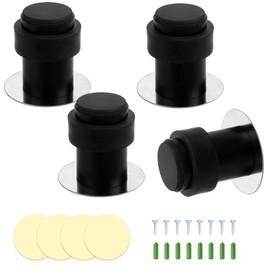 VIKKSAER Door Stoppers, 4 PCS Floor Door Stops Black, 2 Inch Stainless Steel Modern Commercial Heavy Duty Solid Door Holder with Soft Rubber Bumper, Cylindrical Floor Mount Doorstops Wall Protector